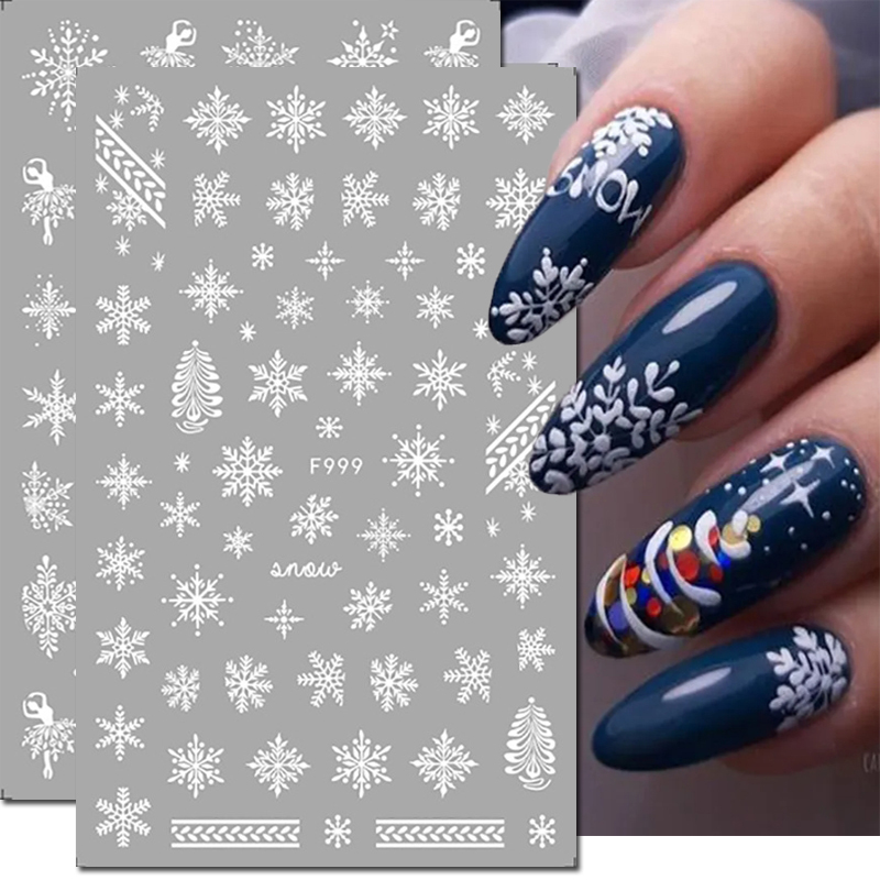 Nail Art Xmas Tree - 3D-Nagelkunst-Aufkleber Weihnachten Winter Weiße Schneeflocken Weihnachtsbäume