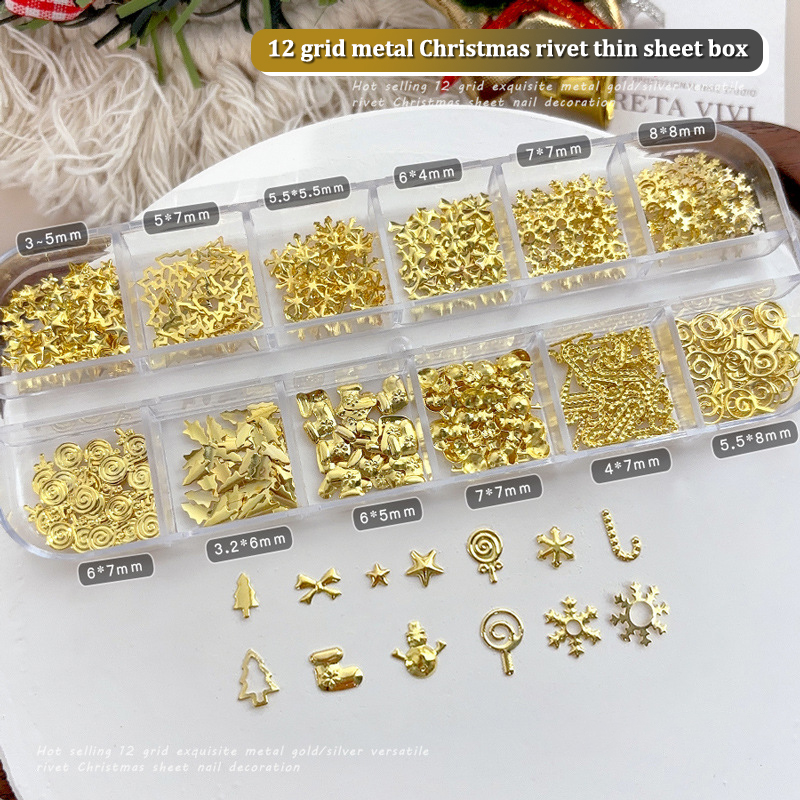 Nail Art Xmas Tree - 12 Gitter Weihnachten Metallscheibe Weihnachtsbaum Schneeflocke