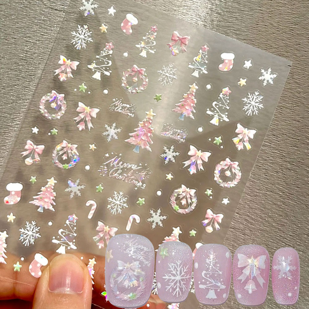 Nail Art Xmas Tree - 1 Stück Aurora Rosa Weihnachtsbaum Schleife