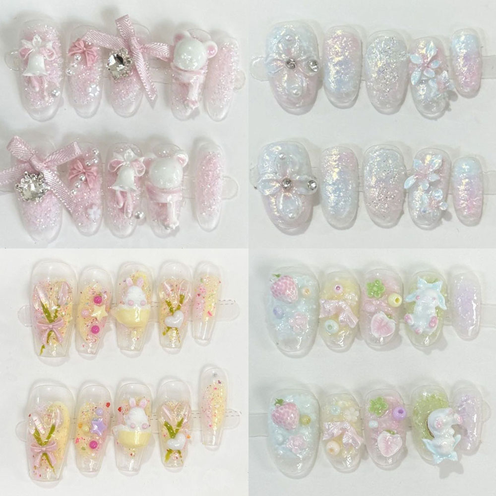 Nail Art Strawberry - Süße Mädchenhafte Glitzer 3D Blumen Bären