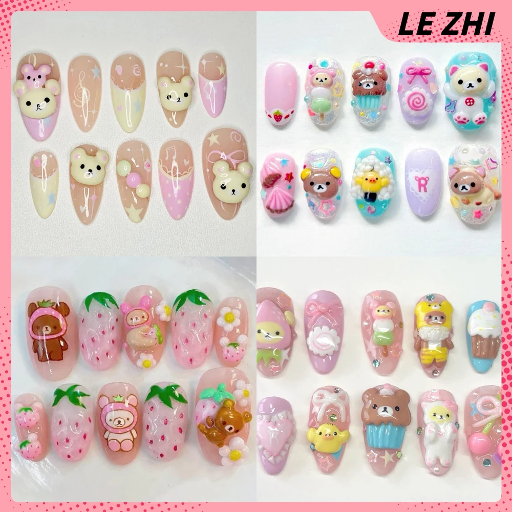 Nail Art Strawberry - 3D handgemachte Rilakkuma Press On Nail
