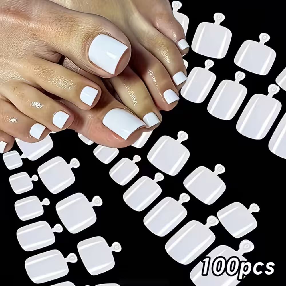 Nail Art Fake Nails - 100 Stück/Box Französische Spitzen-Press-On Zehennägel Weißes