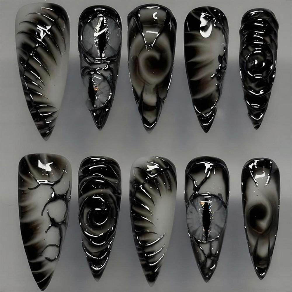 Nail Art Fake Nails - Stiletto Gothic Press-On-Nägel, 30 Stück, glänzende