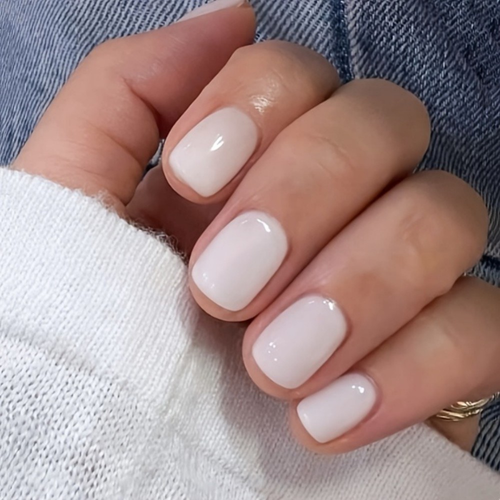 Nail Art Fake Nails - 24 Stück Milchweiße Aufklebenägel Kurze Quadratische
