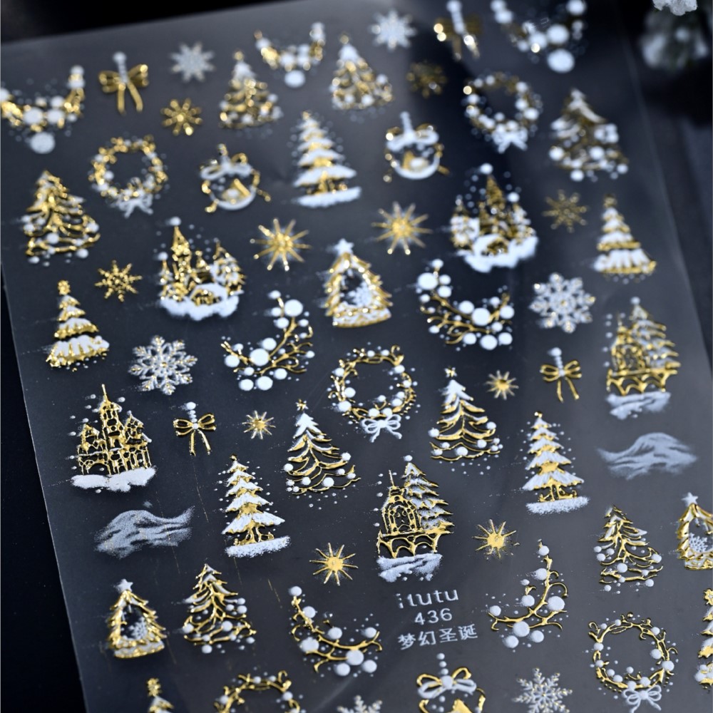 5D geprägte Gold Schloss/Girla – Nail Art Xmas Tree Bewertung und Preis