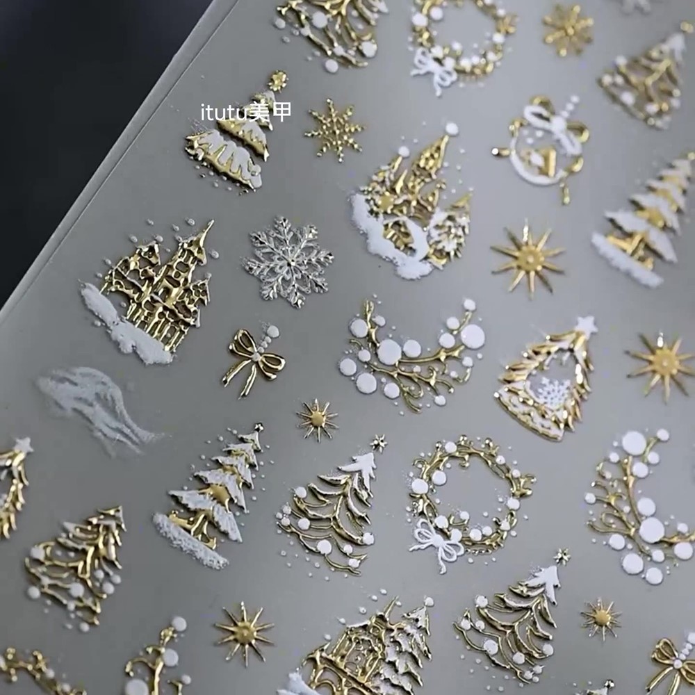 5D geprägte Gold Schloss/Girla – Nail Art Xmas Tree Bewertung und Preis